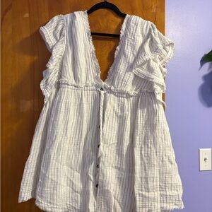 Aakaa White and Gray Striped Backless Dress